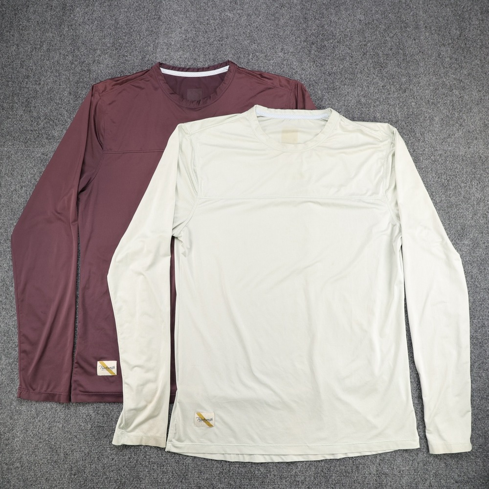 Tracksmith Mens Long Sleeve Running Shirt Lot of 2 Maroon Ivory Mesh Performance